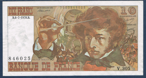 Billet Français type 10 Francs Berlioz émis en B.6 -7 -1978.B. état neuf. Description: Banque de  France valeur en chiffres 10. N° de contrôle 7620846025.