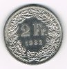 Pièce de monnaie 2 Francs Suisse-Helvetia, année de frappe 1982. Description: Couronne de fleurs et de divers feuilles de chêne des alpes.