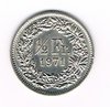 Pièce de monnaie 1/2 Francs Suisse-Helvetia, année de frappe 1971, tranche cannelée. Description: Couronne de fleurs et de divers feuilles de chêne des alpes.
