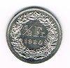 Pièce de monnaie 1/2 Francs Suisse-Helvetia, année de frappe 1980, tranche cannelée. Description: Couronne de fleurs et de divers feuilles de chêne des alpes.