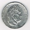 Pièce de monnaie Française 5Francs argent  Louis Philippe Ier - tête coiffée d'une couronne année de frappe 1845W. Description: Louis Philippe Ier roi des Français.