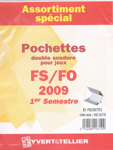 Assortiment spécial pochettes double soudure pour jeux FS / FO 1er semestre  2009. Réf 16710. pochettes parfaitement adaptées aux jeux complémentaires  intérieur FS / FO.