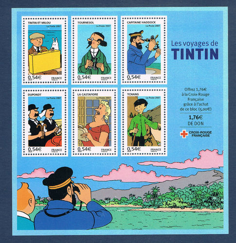 Bloc Tintin N°BF109 neuf Personnages célèbres les voyages
