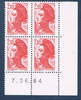 Timbres poste de France bloc de quatre timbres avec coin daté du 7. 06. 84. neuf. Réf Yvert & Tellier N° 2319. Timbres Liberté de Delacroix, valeur 2f.10 rouge.