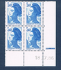 Timbres poste de France bloc de quatre timbres avec coin daté du 18. 7. 86. neuf. Réf Yvert & Tellier N° 2425, timbres Liberté de Delacroix valeur 3f.40 bleu.