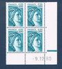 Timbres poste de France bloc de quatre timbres avec coin daté du 9. 12. 80. neuf. Réf Yvert & Tellier N° 2123, timbres Sabine, légende France type 5 f. bleu.