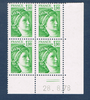 Timbres poste de France bloc de quatre timbres avec coin daté du 28. 8. 78. neuf. Réf Yvert & Tellier N° 1973, timbres Sabine, légende France valeur 1f. vert. lot A