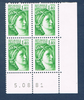 Timbres poste de France bloc de quatre timbres avec coin daté du 5. 08. 81. neuf. Réf Yvert & Tellier N° 2154 G T. timbres Sabine, légende République Française valeur 1f.40 vert.
