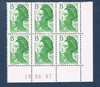 Timbres poste de France bloc de six timbres avec coin daté du 18. 06. 87. neuf. Réf Yvert & Tellier N° 2483, timbres Liberté avec lettre B vert, lot  N° 1.