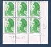 Timbres poste de France bloc de six timbres avec coin daté du 19. 06. 87. neuf. Réf Yvert & Tellier N° 2483, timbres Liberté avec lettre B vert, lot N° 2.