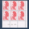 Timbres poste de France bloc de six timbres avec coin daté du 09. 06. 89. neuf. Réf Yvert & Tellier N° 2616, timbres Liberté avec lettre C rouge, lot N° 1.