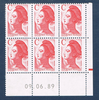 Timbres poste de France bloc de six timbres avec coin daté du 09. 06. 89. neuf. Réf Yvert & Tellier N° 2616, timbres Liberté avec lettre C rouge, lot N° 3.