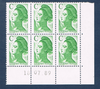 Timbres poste de France bloc de six timbres avec coin daté du 18. 07. 89. neuf. Réf Yvert & Tellier N° 2615, timbres Liberté avec lettre C vert, lot N° 2.