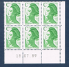 Timbres poste de France bloc de six timbres avec coin daté du 18. 07. 89. neuf. Réf Yvert & Tellier N° 2615, timbres Liberté avec lettre C vert, lot N° 3.