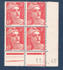 Timbres poste de France bloc de quatre timbres avec coin daté du 13. 4. 48. neuf. Réf Yvert & Tellier N° 721A type Marianne de Gandon valeur 6 f. rose carminé,bloc intact.