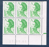 Timbres poste de France bloc de six timbres avec coin daté du 15. 05. 86. neuf. Réf Yvert & Tellier N° 2423, timbres Liberté avec lettre A vert, bloc intact. lot N° 2.