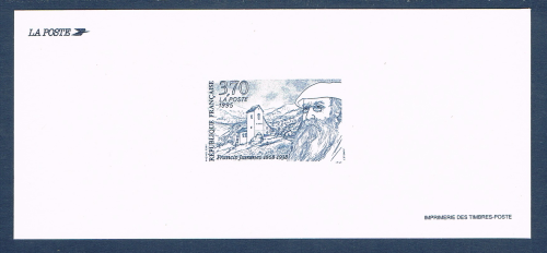 Gravure officielle des timbres poste de France. Réf Yvert & Tellier N° 2983. Descriptif: Hommage et portrait de Francis Jammes 1868 / 1938,gravure émise en 1995.