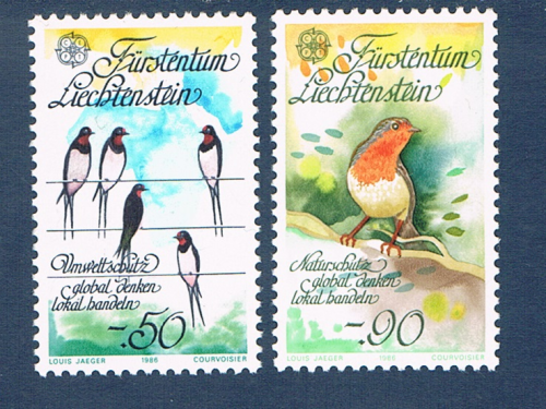 Timbres Liechtenstein série 2 valeurs  émises en 1986. Réf Yvert & Tellier N°834 / 835 neufs. Descriptif: Timbres Europa protection de la nature et de l'environnement.