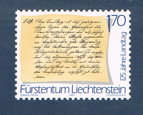 Timbre Liechtenstein émis en 1987. Réf Yvert & Tellier N° 870 neuf. Descriptif: Timbres 125ème anniversaire du parlement du Liechtenstein.