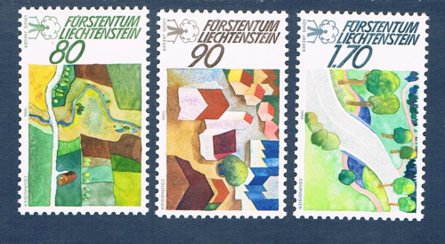 Timbres Liechtenstein série 3 valeurs émises en 1988. Réf Yvert & Tellier N° 880 / 882 neufs. Descriptif: Timbres pour la campagne européenne pour le monde rural.