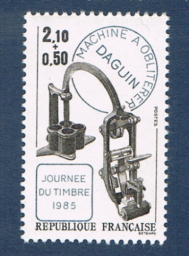 Timbre de France émis en 1985. Réf Yvert & Tellier N° 2362 neuf. Descriptif: Journée du Timbre. Machine à oblitérer Daguin.