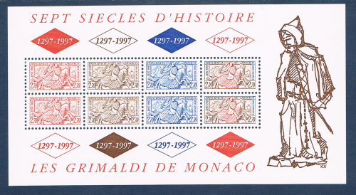 Monaco bloc feuillet. Réf Yvert & Tellier N° 75 neuf. Descriptif: Sept siècles d'histoire, les Grimaldi de Monaco. Offre spéciale 4,95€.