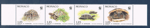 Monaco timbres série couple de tortues d' Hermann. Réf Yvert & Tellier N° 1805 à 1808 neufs. Description: Protection de la nature tortue d' Hermann espéce protégée, timbres émis en 1991.