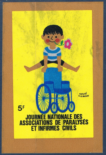 Timbre: Vignette autoadhésive journée des infirmes, valeur 5F. Descriptif: Journée nationale des associations de paralysés et infirmes civils.