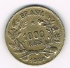 Monnaie du Brasil de 1000 reis aluminium-bronze émise en 1927, livrée sous pochette plastique.