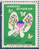France vignette jeunesse au plain air 1965. Descriptif: Confédération des oeuvres laîques de vacances d'enfants et d'adolescents, valeur vingt cinq centimes.