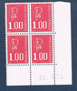 Coin daté du 22. 6. 76. composé de quatre timbres de 1f. rouge, type Marianne de Béquet. Réf Yvert & Tellier N° 1892 neuf. Descriptif: Timbres de 1976, type Marianne de Béquet avec gomme jaune brillan