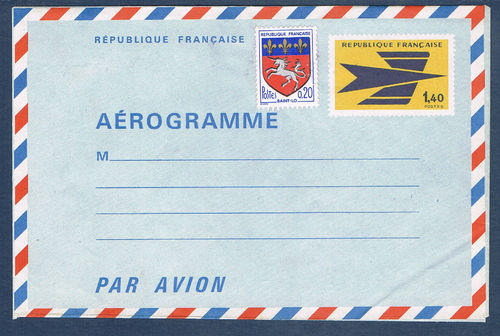 Aérogramme Timbre emblème des PTT Oiseau stylisé 1f.40 jaune