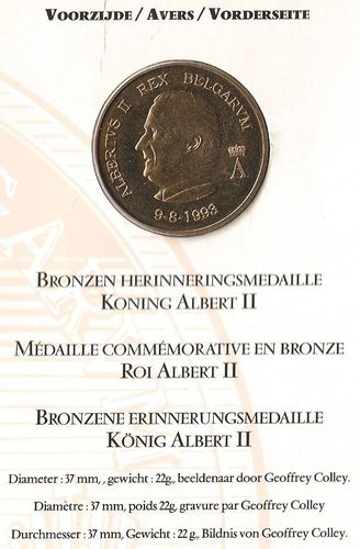 Belgique Médaille bronze commémorative du roi Albert II Blason