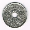 Pièce Française de 25 centimes  Lindauer, avec Variété émise en 1925  état TB, pièce rare. Descriptif: Edmond-Emile Lindauer, diamètre 24mm - 5g -en cupro-nickel.