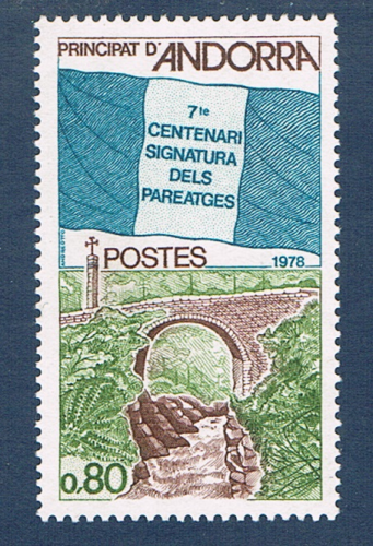 Timbre poste Andorre Français émis en 1978. Réf Yvert & Tellier N° 268 neuf**. Descriptif: 7ème centenaire de la signature des Paréages.