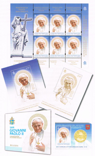 Timbres poste du Vatican. Floder, avec une mini  feuille de 6 timbres + 2 blocs feuillets et le CoinCard N° 5  composé d'une pièce de 50 cent et d'un timbre poste.