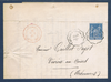 Timbre poste de France sur lettre type Sage 15 c. bleu, avec oblitérations des Ardennes cachet à date noir et cachet imprimé rouge.