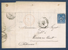Timbre poste de France sur lettre type Sage 15 c. bleu, avec oblitérations  des Ardennes cachet à date noir et cachet imprimé rouge.