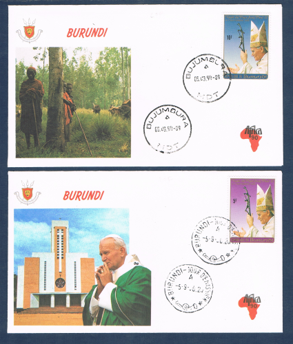 Enveloppes philatéliques premier jour illustrées. Voyage du Pape Jean - Paul II . Réf : 103. Descriptif: Lot de deux enveloppes. Offre spéciale : 2,95€.