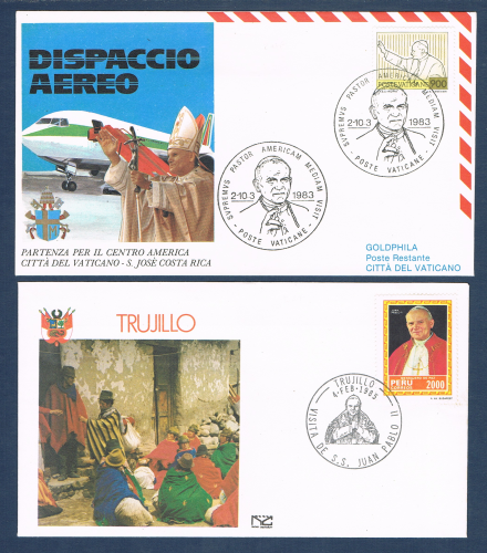 Enveloppes philatéliques premier jour illustrées. Voyage du Pape Jean - Paul  II . Réf: 109. Descriptif: Lot de deux enveloppes. Offre spéciale : 2,95€.