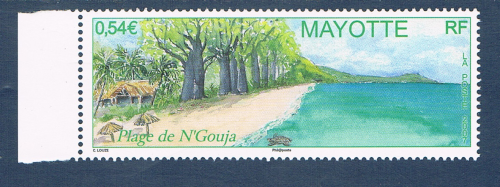 Timbre poste de Mayotte émis en 2007. Réf: Yvert & Tellier. N° 206 neuf.  Descriptif: Plage de N' Gouja.