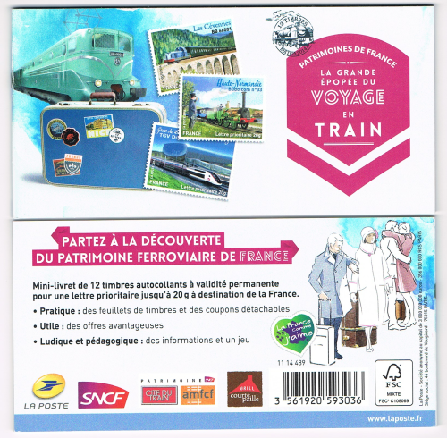 Carnet 12 timbres patrimoines la grande épopée du voyage en Train