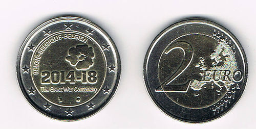 Pièce 2€ commémorative Belgique 2014 début première guerre mondiale