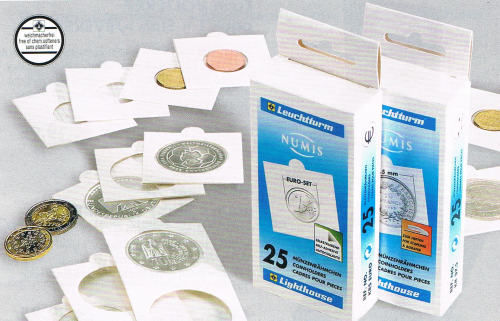 Étuis carton pour monnaies Boite de 25 unités cadres pour pièces de 25 mm