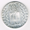 Pièce du Portugal 10 Euros commémorative en argent année 2004. Descriptif: Croix du Portugal sur le dessus, et en dessous les Armeaux Olympiques.