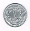 Pièce de monnaies Française type 1 Franc Morlon, légère en aluminium, année 1945 B état superbe. Descriptif: Buste drapé de la République aux cheveux courts à gauche.