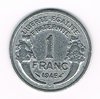 Pièce de monnaie Française type 1 Franc Morlon, légère en aluminium, année 1945 c  état T.T.B.+. Descriptif: Buste drapé de la République aux cheveux courts à gauche.