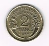 Pièce de monnaie Française type 2 Francs Morlon, bronze - aluminium, année 1940  état  T.T.B.+. Descriptif: Buste drapé de la République aux cheveux courts à gauche.