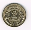 Pièce de monnaie Française type 2 Francs Morlon, bronze - aluminium, année 1938  état  T.T.B.+. Descriptif: Buste drapé de la République aux cheveux courts à gauche.
