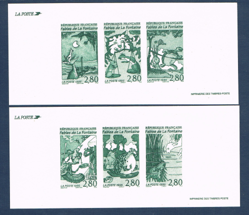 Gravures officielle des timbres poste de France. Réf Yvert & Tellier N° 2958 0 2963. Descriptif: Tricentenaire de la mort de Jean de la Fontaine. Lot de 2 gravures.